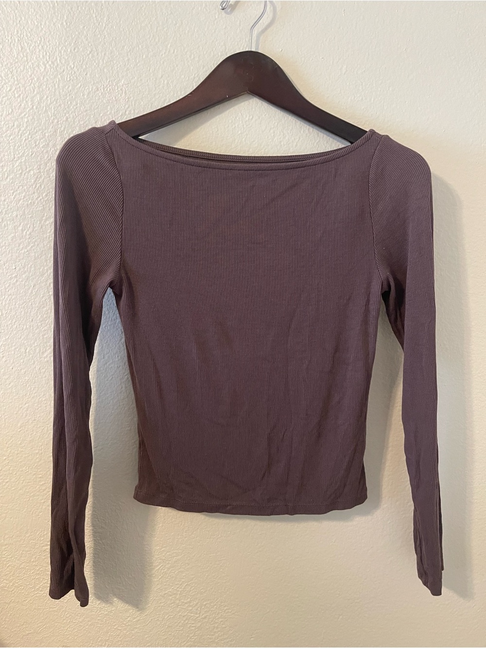 wild fable Ribbed Long Sleeve Boatneck Top - Brown